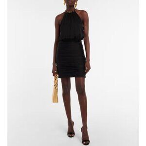 Veronica Beard Black Halter Chain-Detail Mini Dress